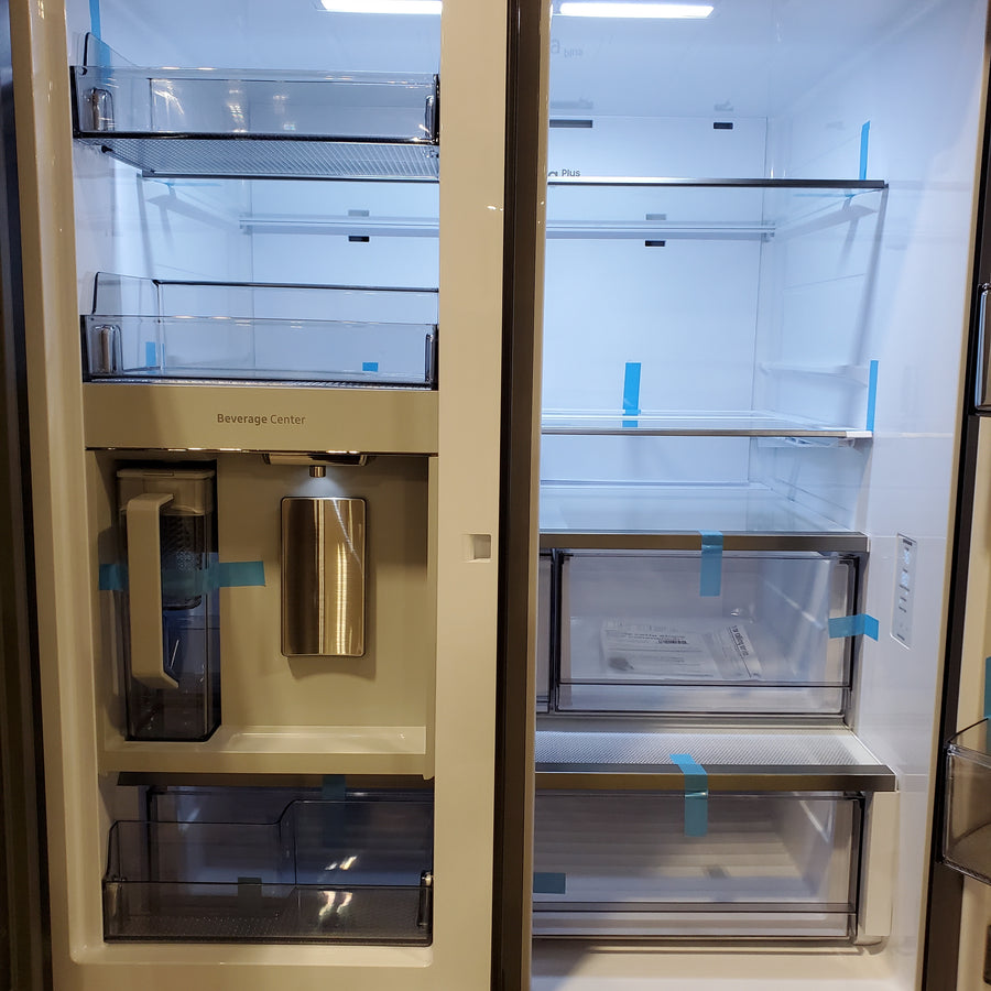 Samsung Bespoke White Glass 3 Door French Door 30 Cu. Ft. Refrigerator with Beverage Center 22221425 - RF30BB660012 - Scratch & Dent (Minor)