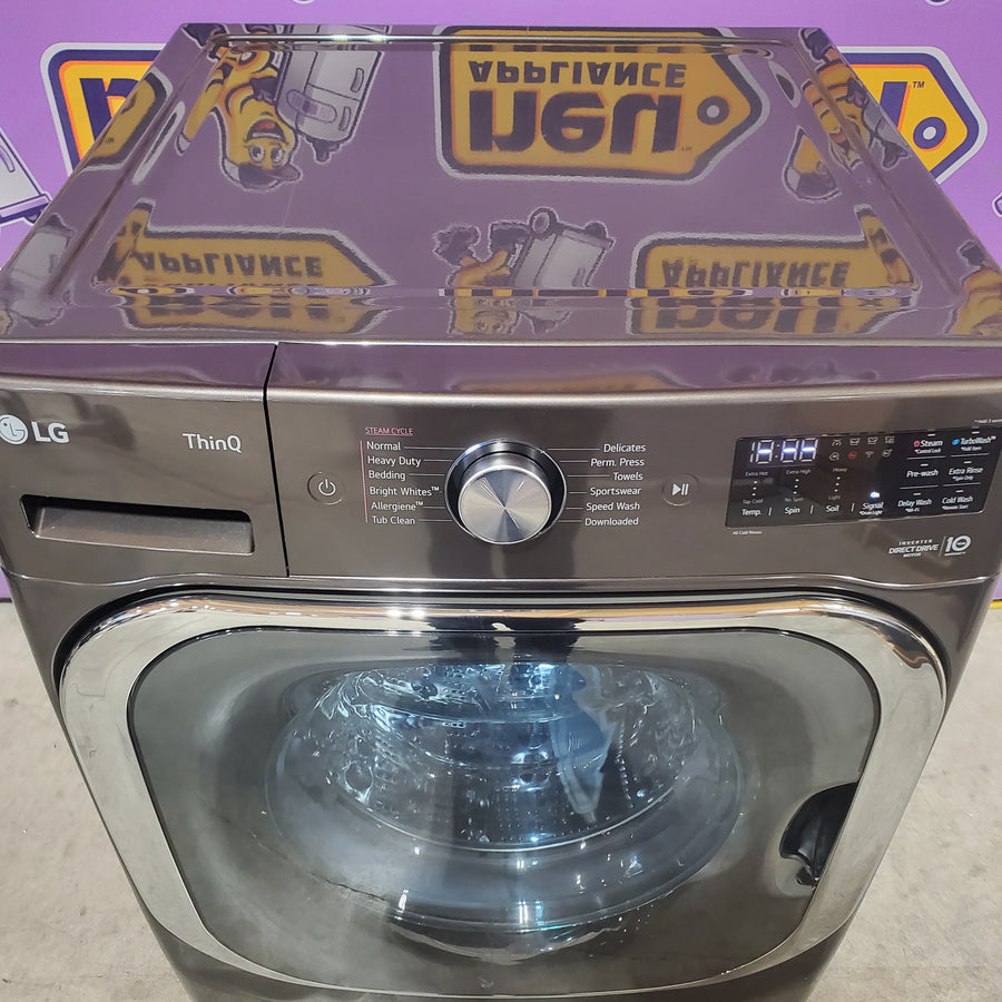 LG Mega Capacity Front Load 5.2 Cu. Ft. Washer with ThinQ Technology WM8900HBA - Scratch & Dent (Minor) and LG Black Steel 9.0 cu. ft. Mega Capacity Smart Wi-fi Enabled Front Load Gas Dryer DLGX8901B - Scratch & Dent (Minor)