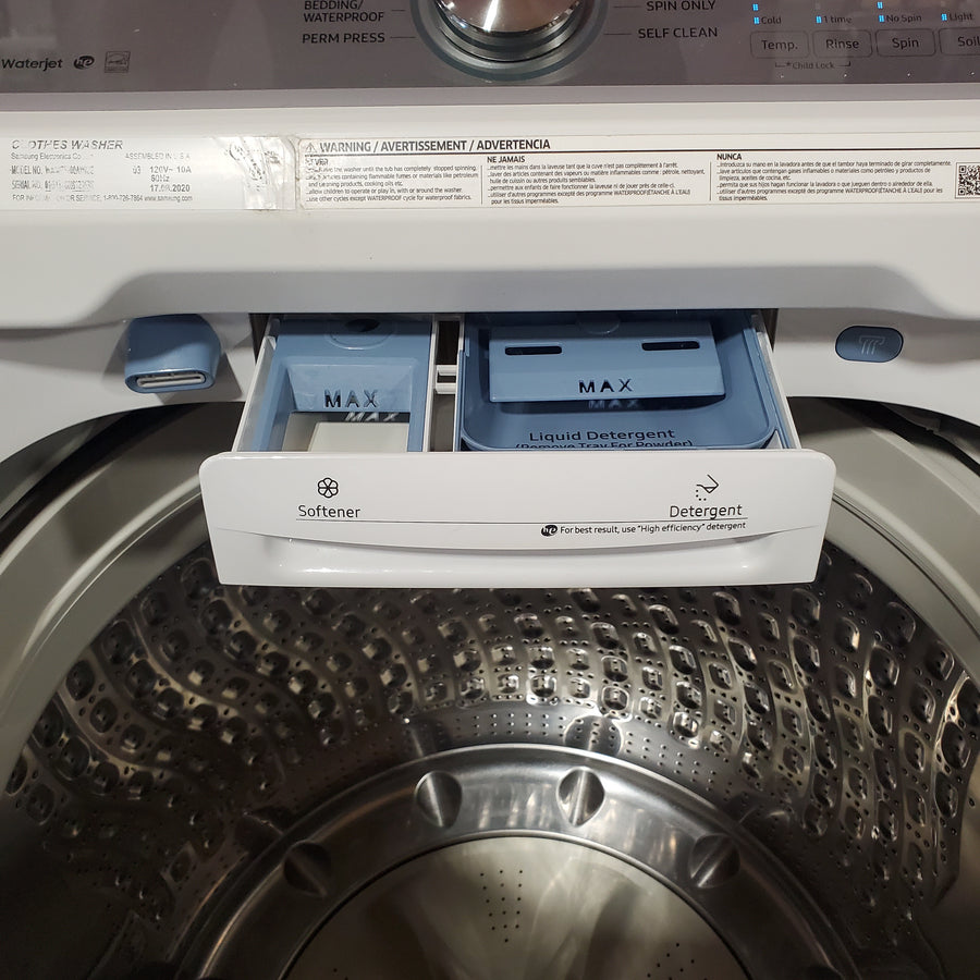 Samsung White Top Load 5.0 Cu. Ft. Washer with Active Water Jet WA50R5200AW - Certified Refurbished and Samsung White Electric 7.4 Cu. Ft. Dryer with Sensor Dry DVE50R5200W - Certified Refurbished
