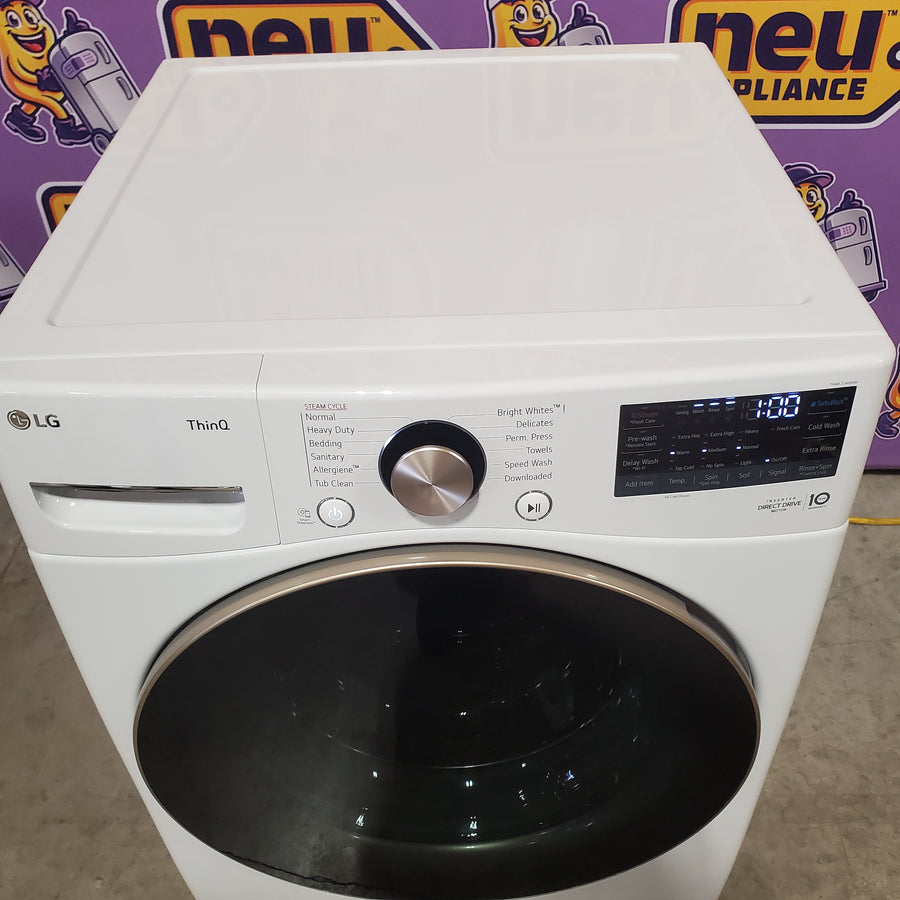 LG 4.5 cu. ft. Front Load Washer with Steam and Built-In Intelligence in White WM4000HWA - Scratch & Dent (Minor) and LG 7.4 cu. ft. Front Load Electric Dryer with TurboSteam and Sensor Dry Technology in White DLEX4000W - Scratch & Dent (Major)