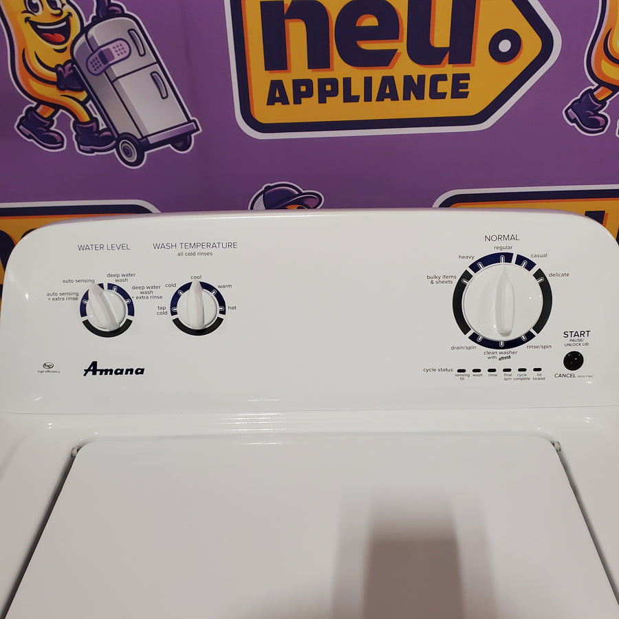 Amana Top Load 3.5 Cu. Ft. Washer with Dual Action Agitator, Porcelain Tub, and Late Lid Lock NTW4516FW - Scratch & Dent (Minor)