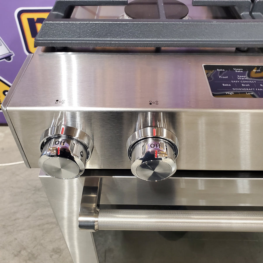 KitchenAid 4 Burners Convection Oven with Downdraft Exhaust Slide-In Dual Fuel Range in Stainless Steel KSDG950ESS - Scratch & Dent (Minor)