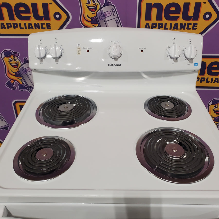 Hotpoint White 30-in 4 Burners 5-cu ft Freestanding Electric Range with Sensi Temp Technology RBS330DRWW - Scratch & Dent (Minor)