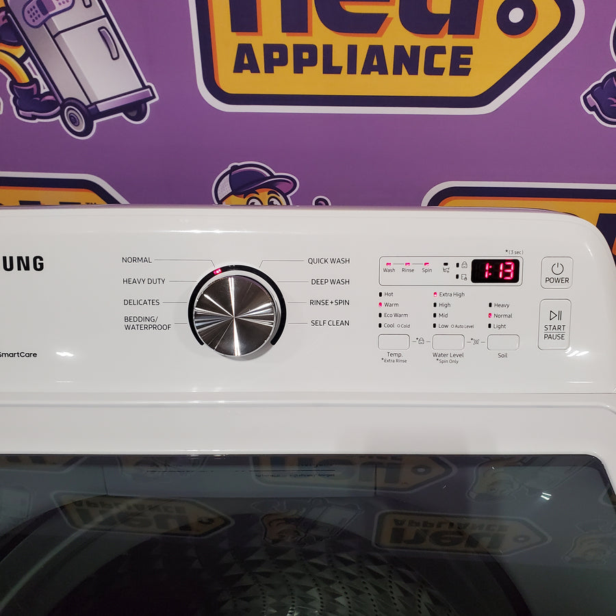 Samsung 4.5 cu. ft. Top Load Washer with Vibration Reduction Technology+ in White WA45T3200AW - Certified Refurbished and Samsung 7.2 cu. ft. Electric Dryer with Sensor Dry in White DVE45T3200W - Certified Refurbished