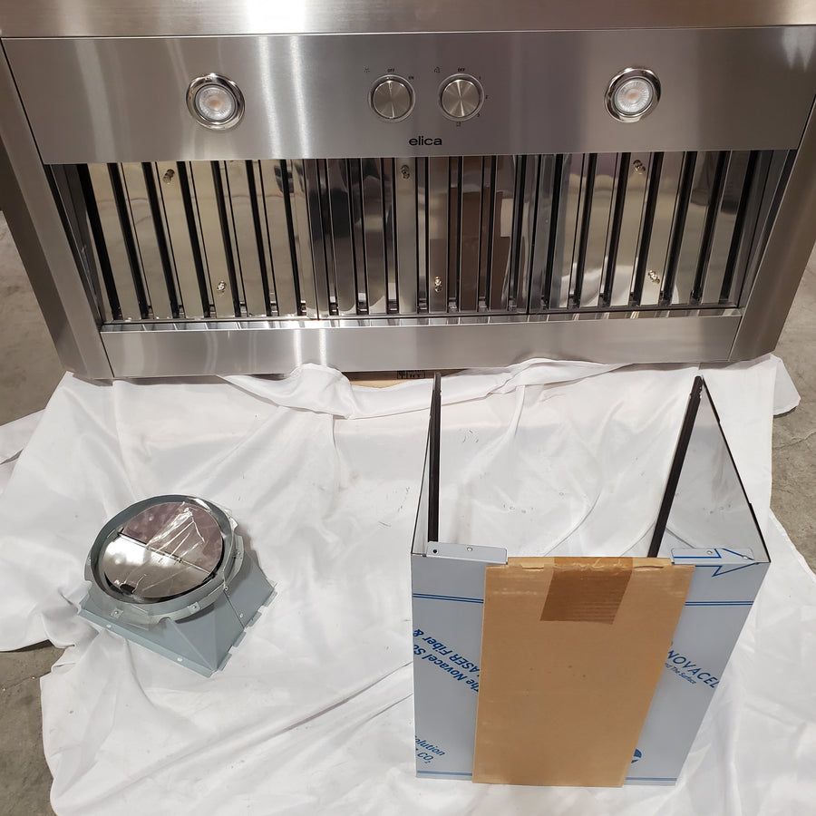 Elica Wall Mount Range Hood with 4-Speed, Fully Retractable Rotating Knobs, and LED Lighting ELN148SS - Open Box