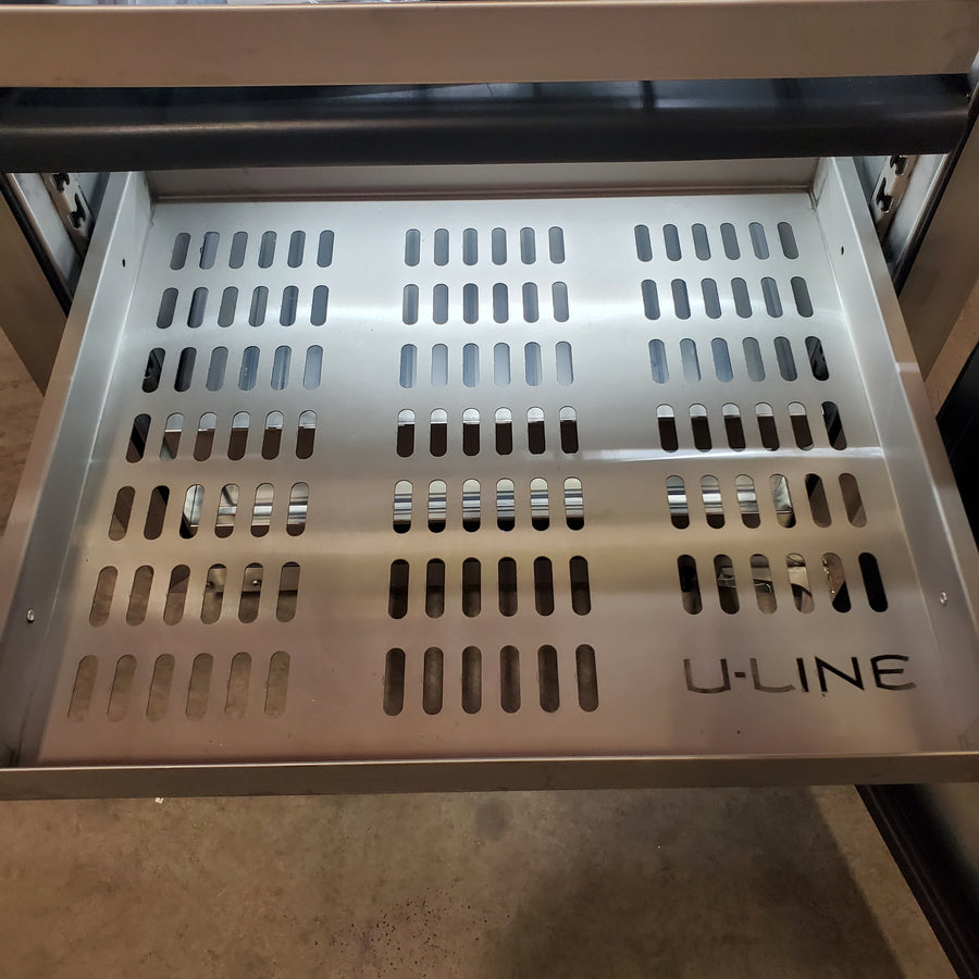 U-Line 24 Inch Dual Zone Beverage Center with 5.1 Cu. Ft. Capacity, Convection Cooling, Stainless Steel Interior, Removable Full-Extension: Shelf, Slide & Secure Bin, and Wine Racks UHBD524 - Scratch & Dent (Minor)