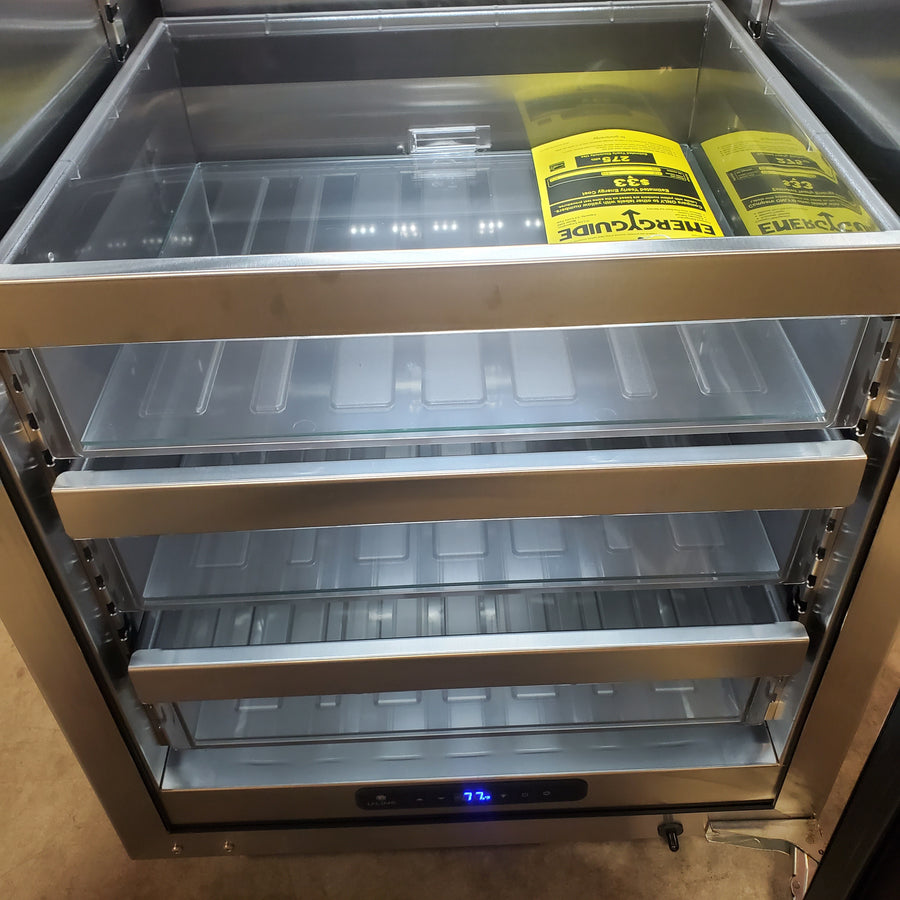 U-Line 24 Inch Undercounter Refrigerator with 5.2 cu. ft. Capacity, 94-Bottle Capacity, 148-Can Capacity, LED Lighting, Digital Touch Pad Control, Convection Cooling, and Reversible Soft Close Door UHRE524SS81A - Scratch & Dent (Minor)