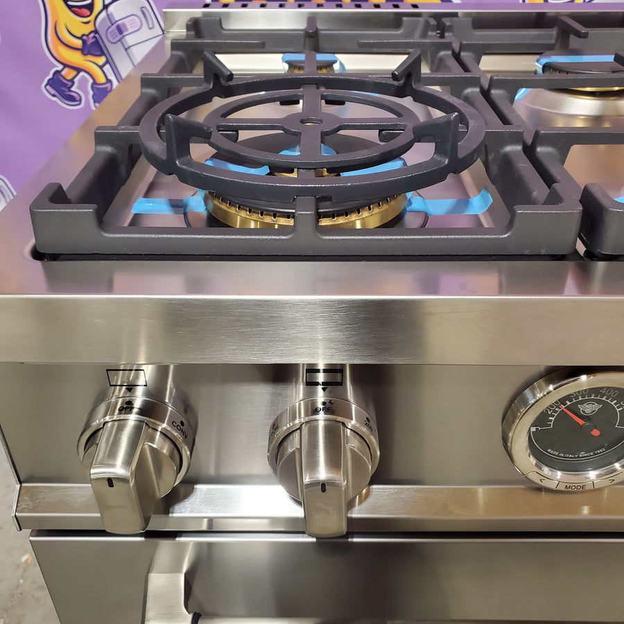 Bertazzoni 36 Inch Freestanding Gas Range with 6 Sealed Burners, European Convection Oven, Elegant Temperature Gauge, and 19000 BTU Power Burner MAS366BCFGMXT - Scratch & Dent (Minor)