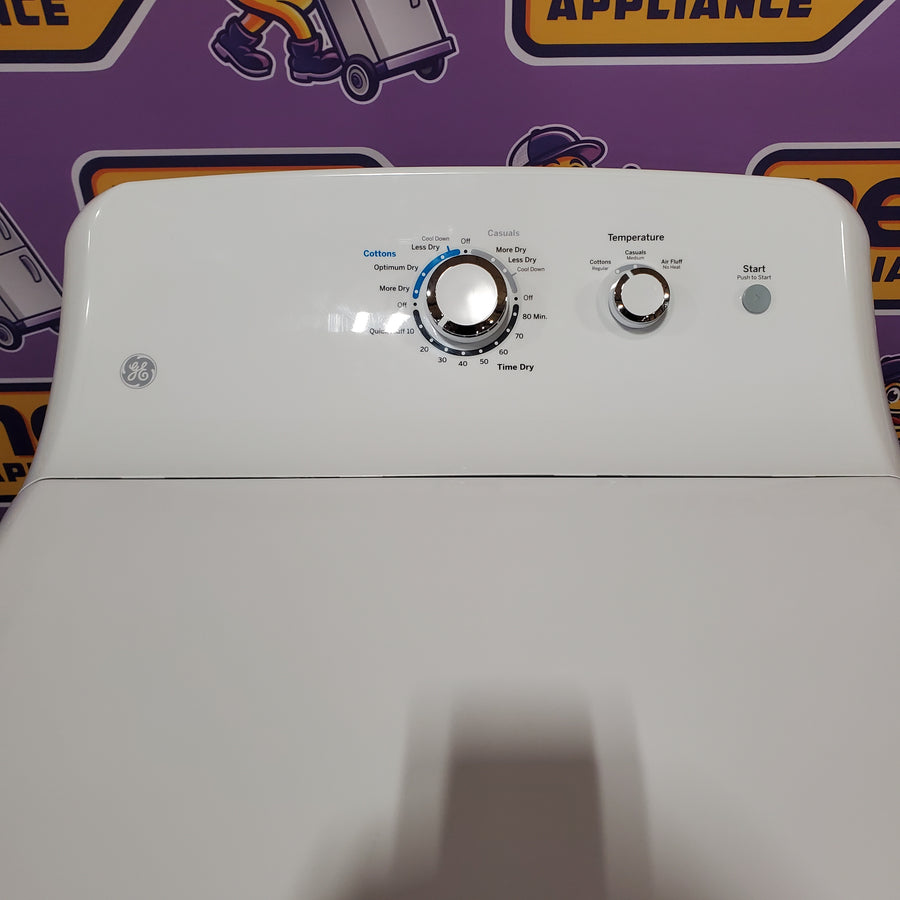 GE White Electric 6.2 Cu. Ft. Capacity Dryer with Shallow Depth and Up to 120 Ft. Venting Capability 22421754 - GTX33EASKWW - Open Box