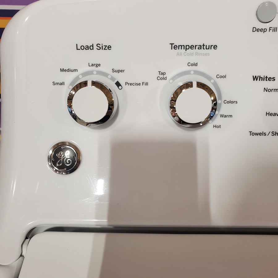 GE 4.5 cu. ft. Capacity Washer with Stainless Steel Basket in White GTW465ASNWW - Certified Refurbished and GE White Electric 6.2 Cu. Ft. Capacity Dryer with Shallow Depth and Up to 120 Ft. Venting Capability 16289 - GTD45EASJWS - Open Box