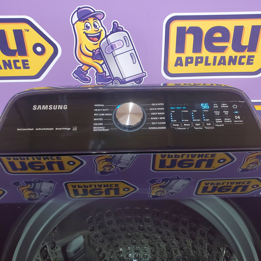 Samsung 5.4 cu. ft. Smart Top Load Washer with Pet Care Solution WA54CG7150AD - Scratch & Dent (Moderate) and Samsung Brushed 7.4 cu. ft. Smart Vented Electric Dryer with Pet Care Dry and Steam Sanitize+ WA54CG7150AD - Scratch & Dent (Minor)