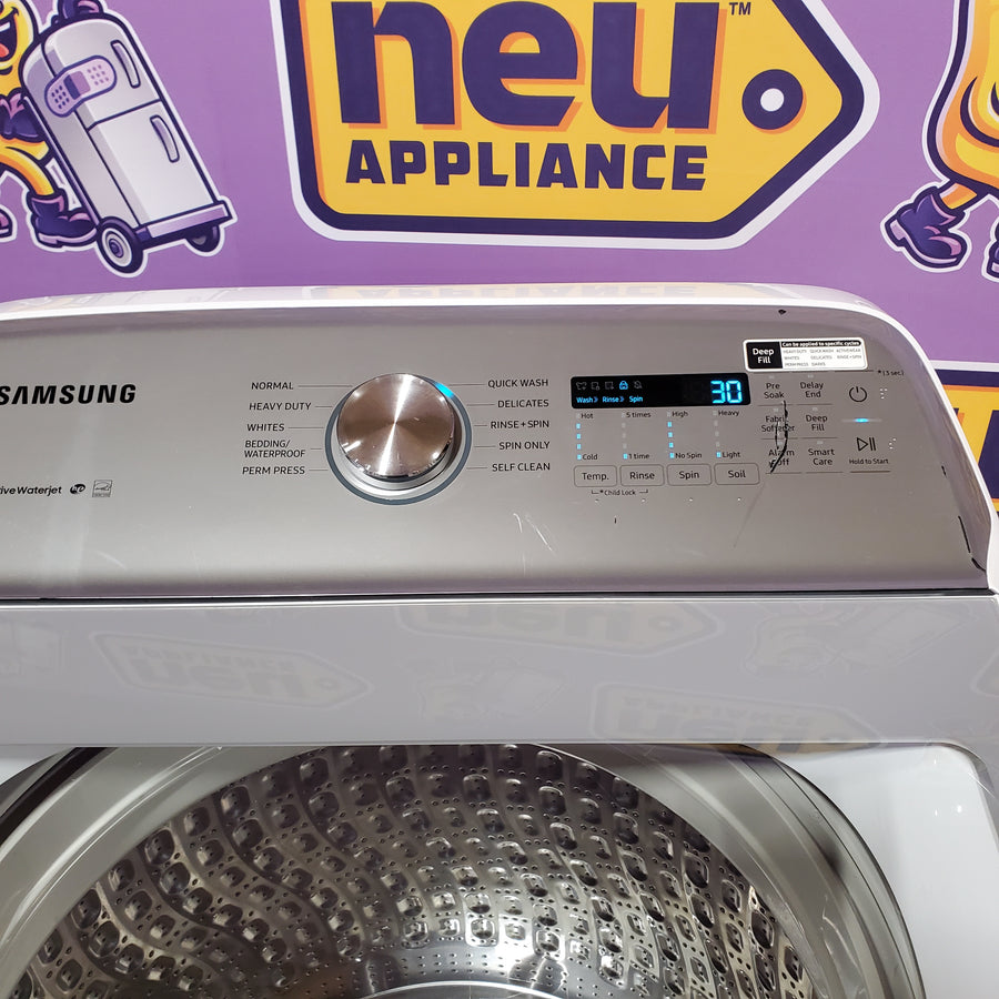 Samsung White Top Load 5.0 Cu. Ft. Washer with Active Water Jet WA50R5200AW - Certified Refurbished and Samsung White Electric 7.4 Cu. Ft. Dryer with Sensor Dry DVE50R5200W - Certified Refurbished