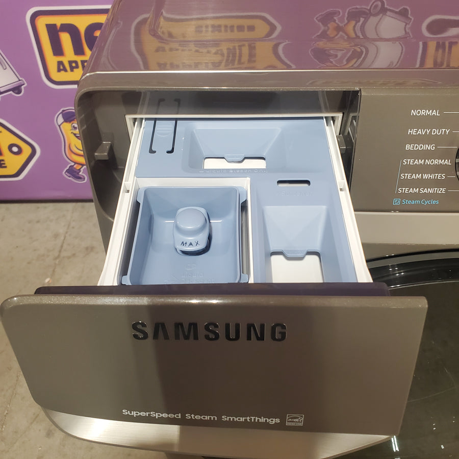 Samsung 4.5 cu. ft. Large Capacity Smart Front Load Washer with Super Speed Wash in Platinum WF45B6300AP - Scratch & Dent (Minor)