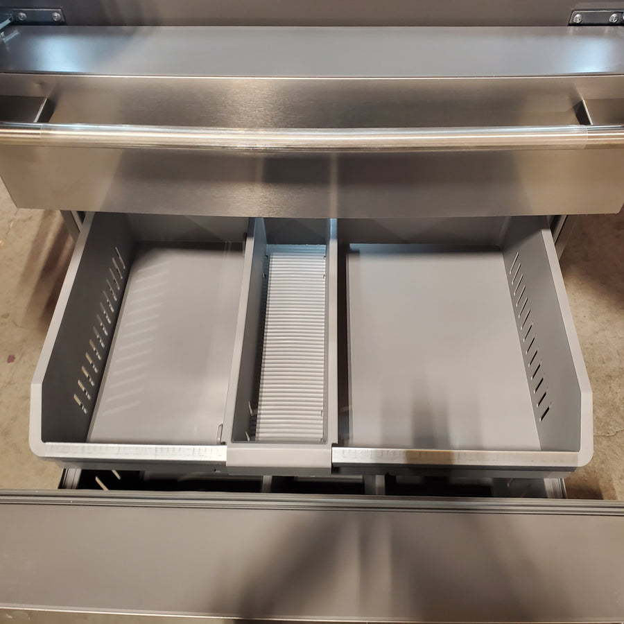 KitchenAid 36 in. 29 cu. ft. Standard Depth French Door Refrigerator in PrintShield Stainless with FreshChill Full-Width Drawer KRMF436SPS - Open Box