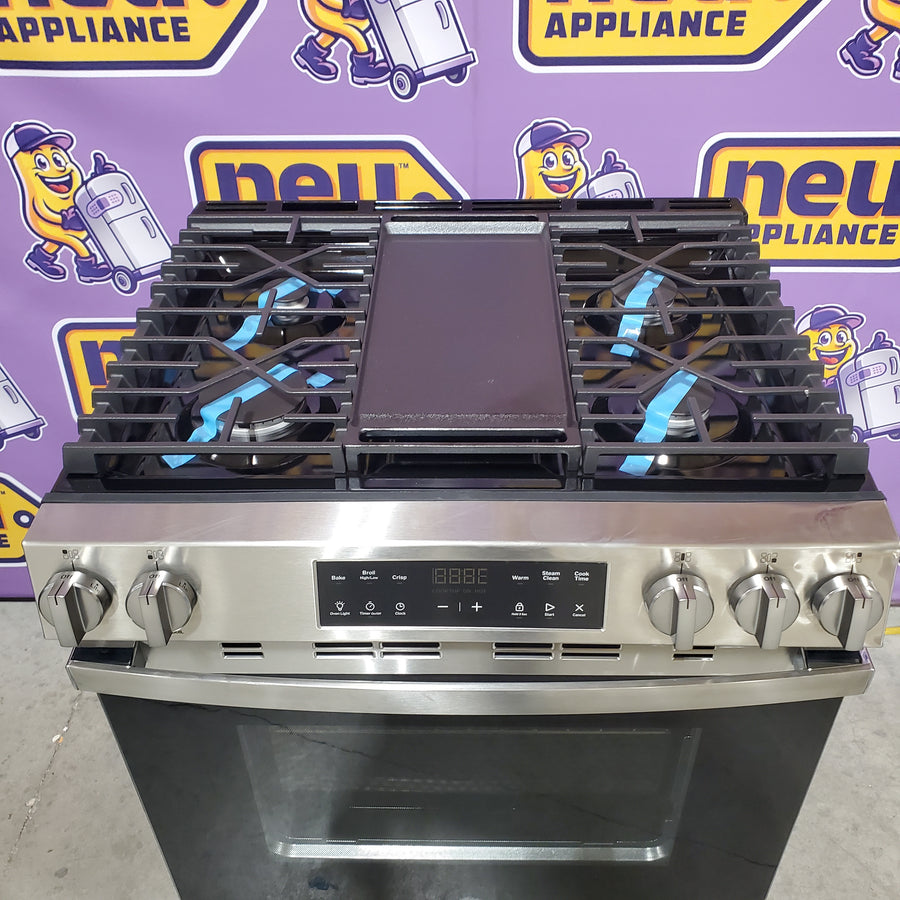 GE 30 in. 5-Burners Slide-In Gas Range in Stainless Steel with Crisp Mode GGS500SVSS - Scratch & Dent (Minor)