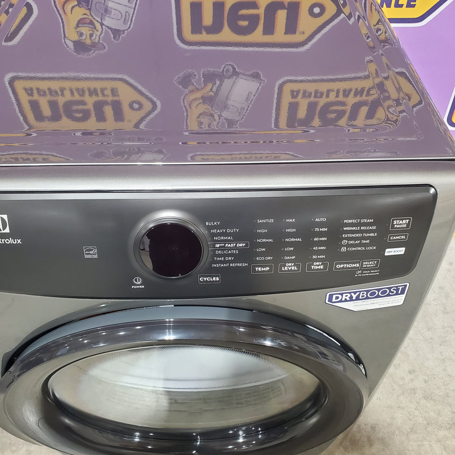 Electrolux 400 Series Front Load Washer - 4.5 Cu. Ft. ELFW7437AT - Scratch & Dent (Minor) and Electrolux 8-cu ft Stackable Vented Electric Dryer with Steam Cycle in Titanium ELFE7437AT - Scratch & Dent (Minor)
