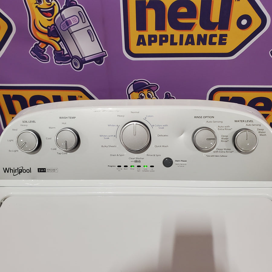 Whirlpool 3.8–3.9 Cu. Ft.  Top Load Washer with 2 in 1 Removable Agitator and Soil Level Selection WTW4957PW - Certified Refurbished and Whirlpool 7-cu ft Vented Electric Dryer WED4815EW - Scratch & Dent (Minor)