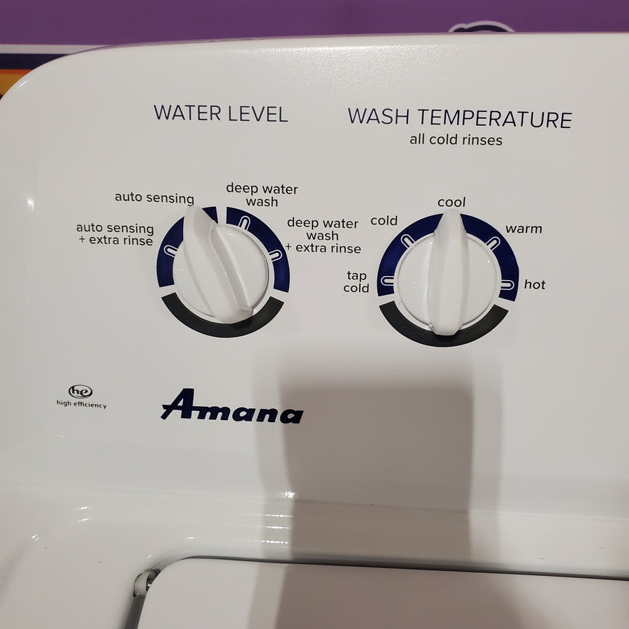 Amana Top Load 3.5 Cu. Ft. Washer with Dual Action Agitator, Porcelain Tub, and Late Lid Lock NTW4516FW - Scratch & Dent (Minor)