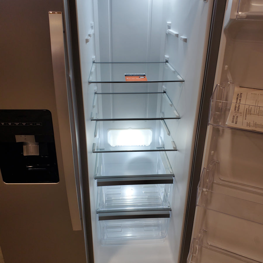 Whirlpool 33 Inch Wide Side by Side 21 Cu. Ft. Refrigerator with Can Caddy and Frameless Glass Shelves in Fingerprint Resistant Stainless Steel WRS321SDHZ - Scratch & Dent (Major)