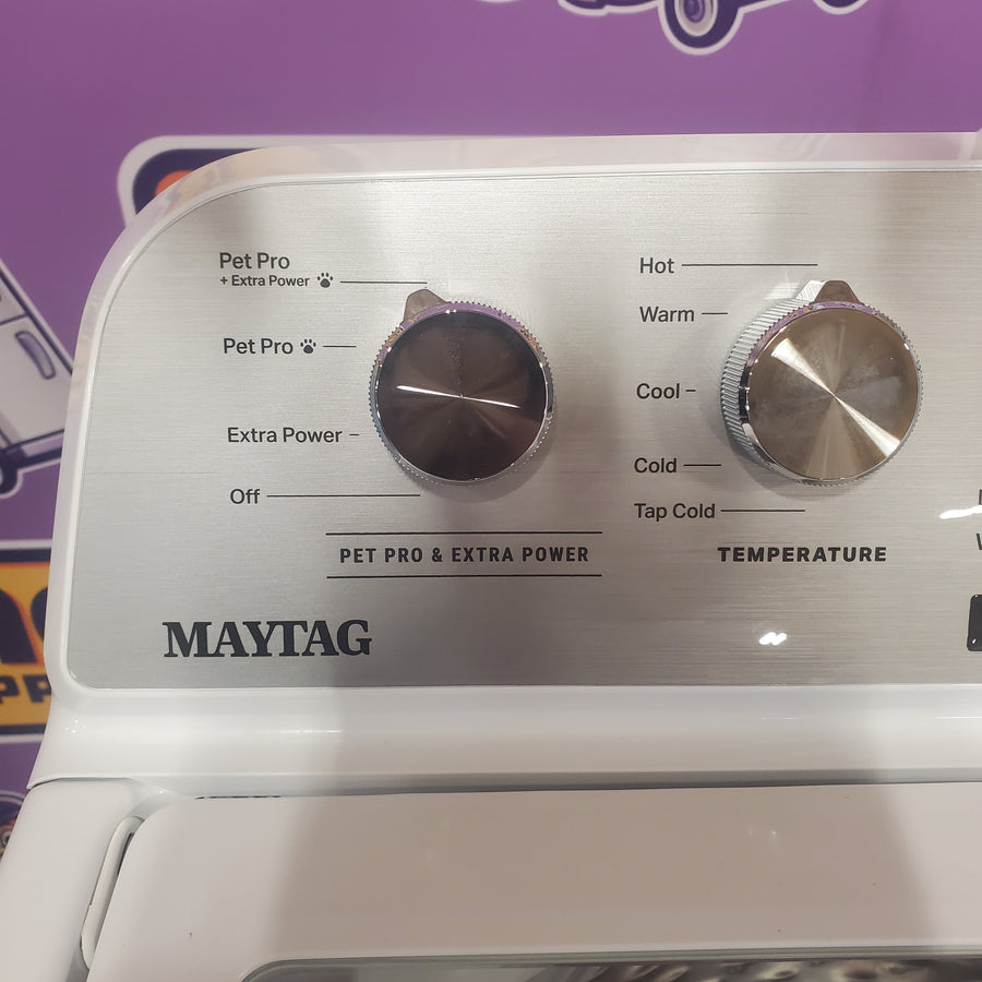 Maytag 4.7 cu. ft. Top Load Washer with Agitator, Pet Pro Option and Extra Power in White MTW5605RW - Open Box and Maytag 7.0 cu. ft. Capacity Top Load Electric Wrinkle Prevent Dryer MED4500MW - Scratch & Dent (Minor)