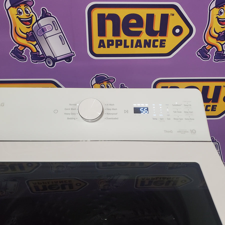 LG 5.0 cu.ft. SMART Top Load Washer in Alpine White with TurboWash WT8200CW - Scratch & Dent (Minor) and LG 7.3 cu. ft. Ultra Large Capacity Rear Control Electric Dryer with AI Sensing and ThinQ® Smart Features DLE8200W - Scratch & Dent (Moderate)
