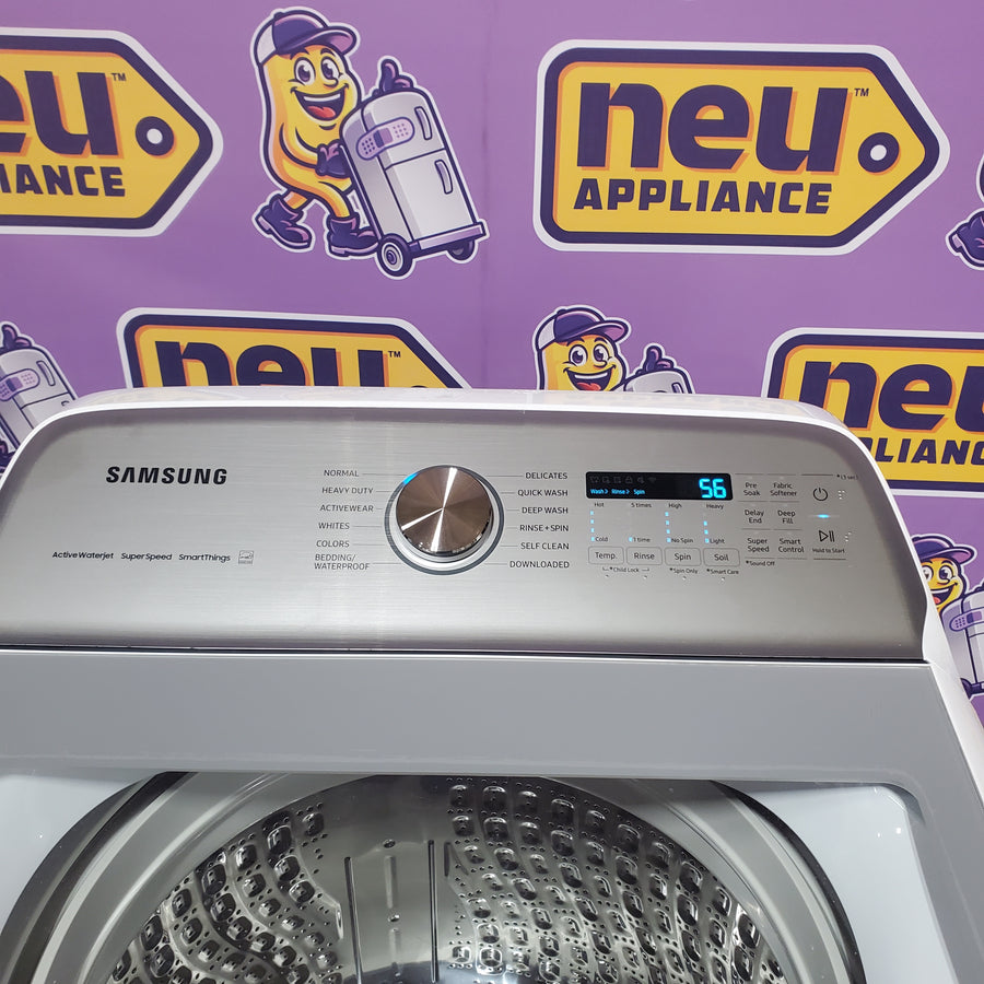 Samsung White Top Load 5.0 Cu. Ft. Washer with Active Water Jet WA50R5200AW - Open Box and Samsung White Electric 7.4 Cu. Ft. Dryer with Sensor Dry DVE50R5200W - Certified Refurbished