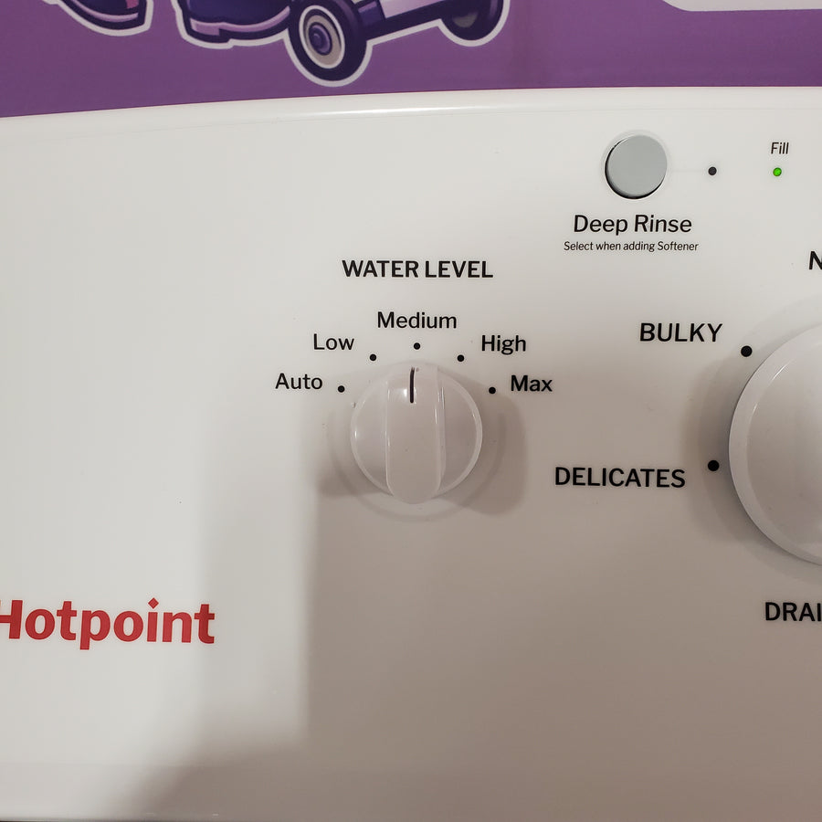 Hotpoint® 4.0 cu. ft. Capacity Washer with Cold Plus and Water Level Control HTW265ASWWW - Scratch & Dent (Minor) and Hotpoint 6.2 cu. ft. Capacity Electric Dryer with Up To 120 ft. Venting and Shallow Depth HTX26EASWWW - Scratch & Dent (Moderate)