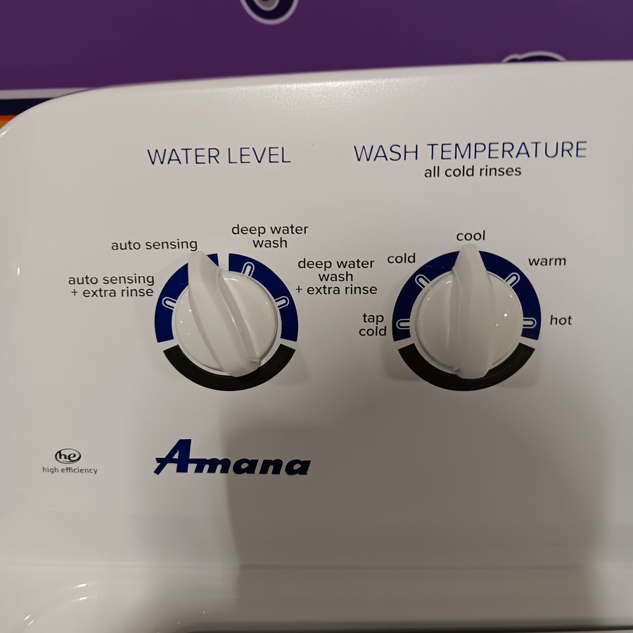 Amana Top Load 3.5 Cu. Ft. Washer with Dual Action Agitator, and Porcelain Tub NTW4516FW - Certified Refurbished and Amana 6.5 Cu. Ft. Electric Dryer with Wrinkle Shield Option and Automatic Dryness Control 16282 - NED4655EW - Scratch & Dent (Minor)