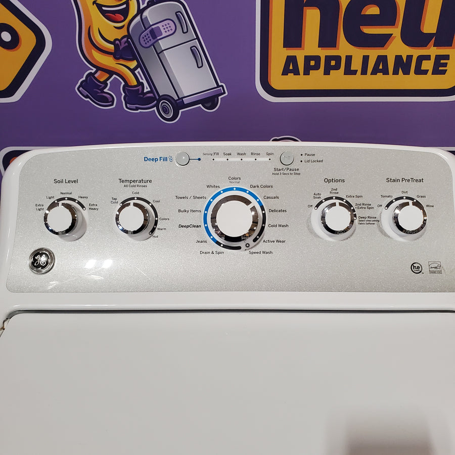 GE White Top Load 4.4 Cu. Ft. Washer with Stainless Steel Basket GTW490ACJWS - Certified Refurbished and GE White Electric 7.2 Cu. Ft. Dryer with Aluminized Alloy Drum GTD45EASJWS - Certified Refurbished