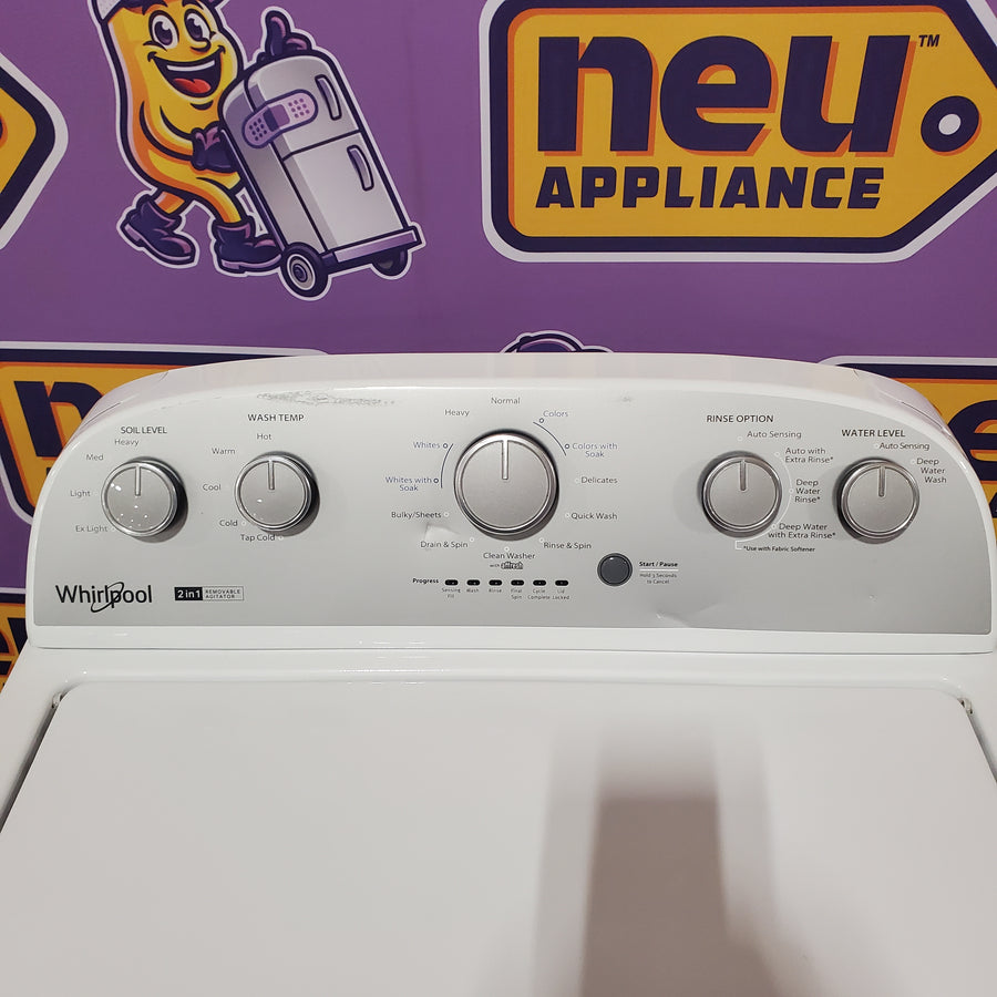 Whirlpool 3.8–3.9 Cu. Ft.  Top Load Washer with 2 in 1 Removable Agitator and Soil Level Selection WTW4957PW - Certified Refurbished and Whirlpool 7-cu ft Vented Electric Dryer WGD4815EW - Open Box (Copy)