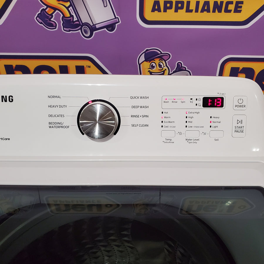 Samsung 4.5 cu. ft. Top Load Washer with Vibration Reduction Technology+ in White WA45T3200AW - Certified Refurbished and Samsung 7.2 cu. ft. Electric Dryer with Sensor Dry in White DVE45T3200W - Scratch & Dent (Minor)