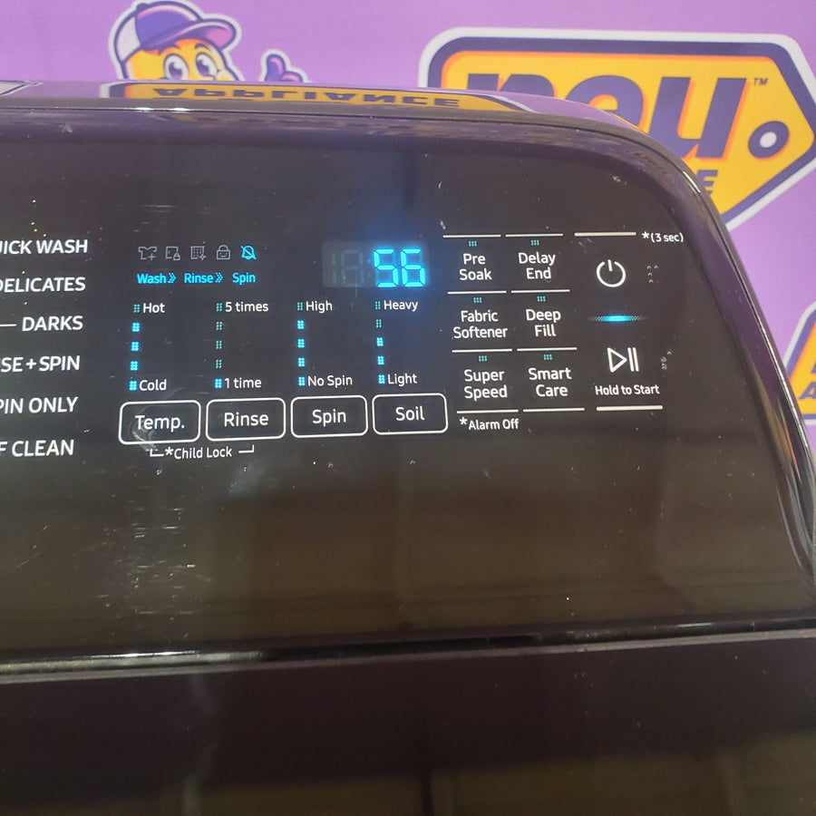 Samsung 5.0 cu. ft. Energy Star Top Load Washer with Active Water Jet in Black Stainless Steel WA50R5400AV - Certified Refurbished and Samsung Black Stainless Steel Electric 7.4 Cu. Ft. Dryer with Steam Sanitize DVE50R5400V - Certified Refurbished