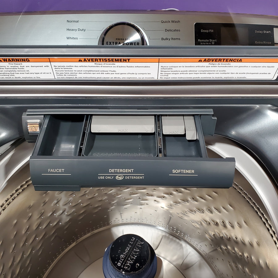 Maytag 5.2 cu. ft. Pet Pro Top Load Washer in Midnight Steel with Agitator, Extra Power and Sanitize Cycle with Oxi 22521669 - MTW7205RF - Open Box