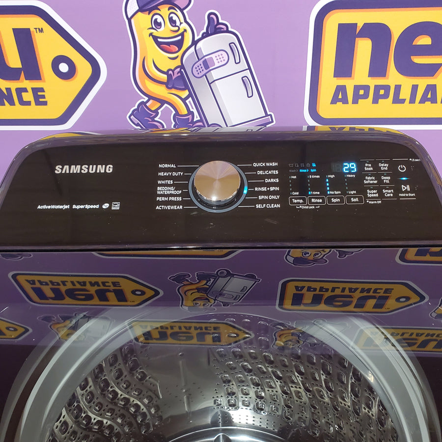 Samsung Stainless Steel 5.0 Cu. Ft. Washer with SuperSpeed and Active WaterJet WA50R5400AV - Certified Refurbished and Samsung Electric 7.4 Cu. Ft. Dryer with PetCare Dry and Steam Sanitize+ DVE54CG7150D - Scratch and Dent (Moderate)