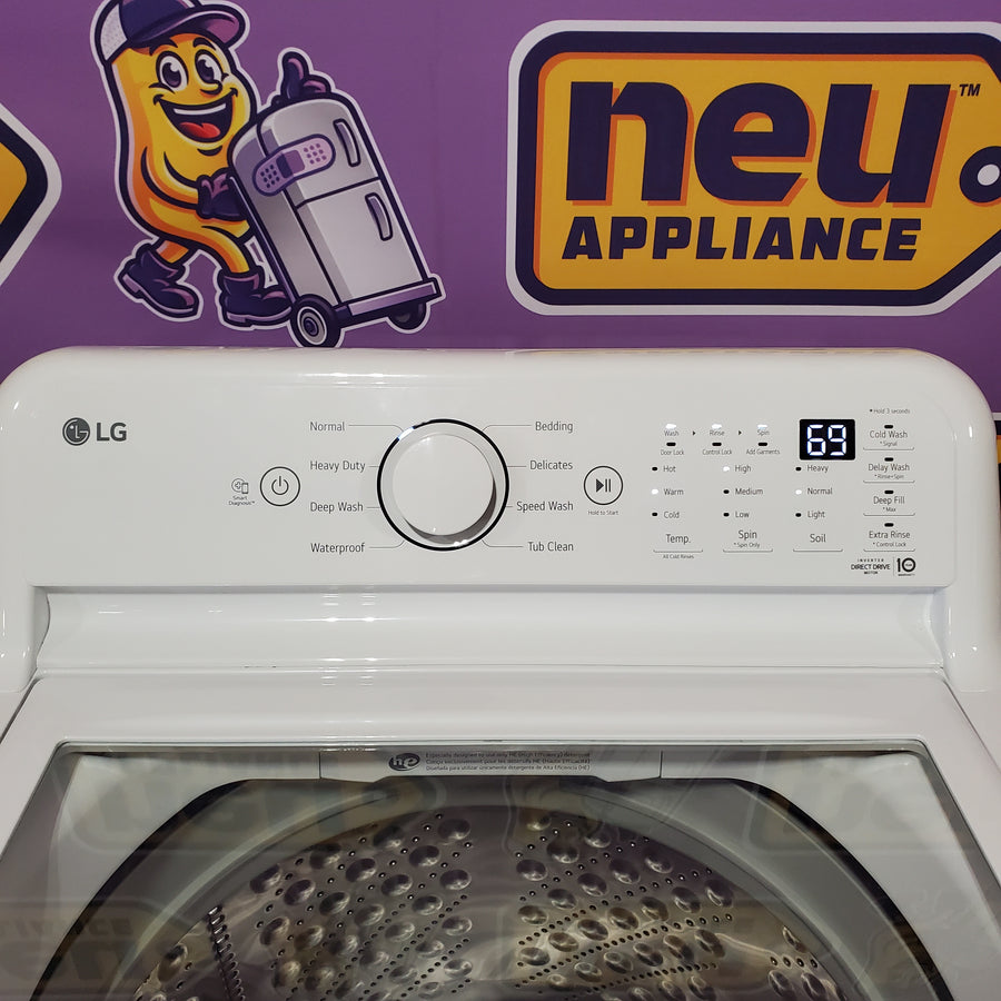 LG 4.3 cu. ft. Ultra Large Capacity Top Load Washer with 4-Way™ Agitator WT7005CW - Scratch & Dent (Minor) and LG 7.3 Cu. Ft. Electric Rear Control Ultra Large Capacity Dryer with Sensor Dry DLE6100W - Open Box