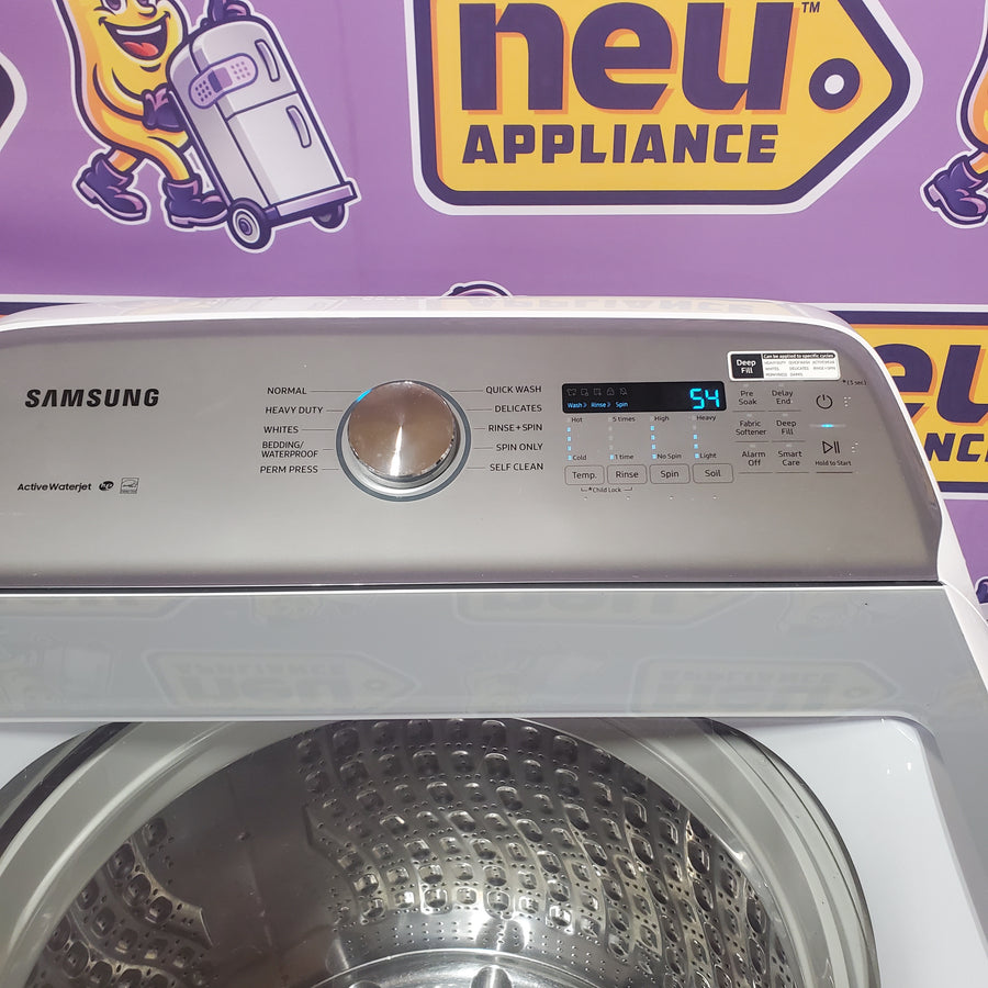 Samsung ENERGY STAR 5.0 cu. ft. Top Load Washing Machine with Active Water Jet WA50R5200AW - Certified Refurbished and Samsung 7.4 cu. ft. Vented Gas Dryer with Sensor Dry in White DVG50R5200W - Certified Refurbished