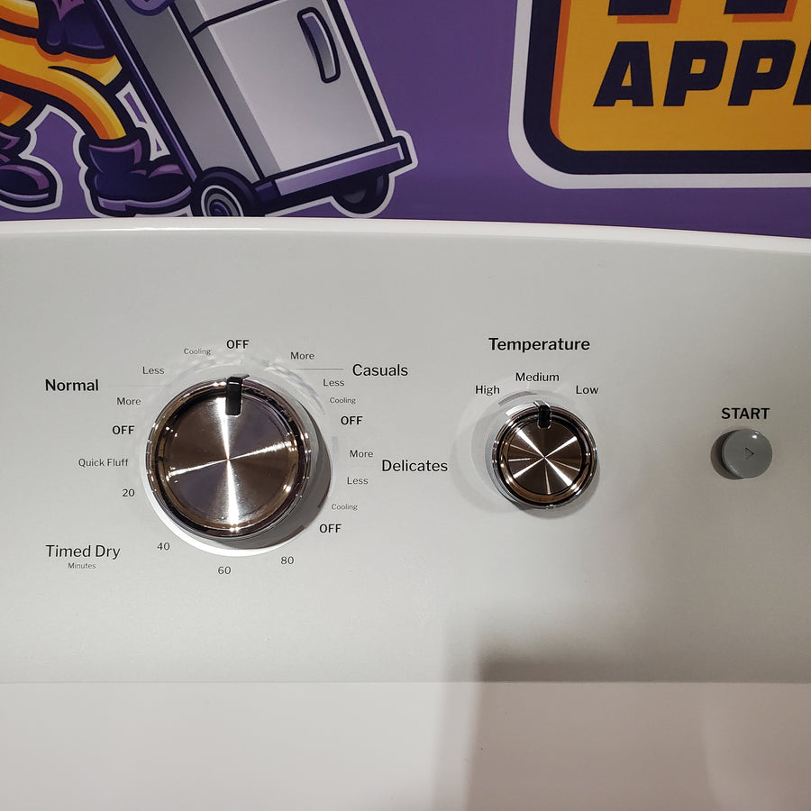 GE White Electric 7.2 Cu. Ft. Capacity Dryer with Up to 120 Ft. Venting and Reversible Door GTD38EASWWS - Scratch & Dent (Minor)