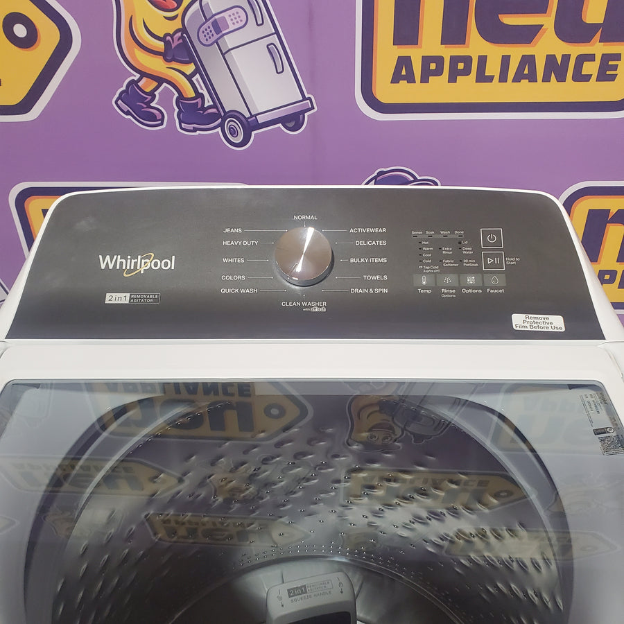 Whirlpool Top Load 4.7 Cu. Ft. Washer in White with 2-in-1 Removable Agitator WTW5057LW - Open Box and Whirlpool 7.0 cu. ft. Electric Dryer with Hamper Door WED5010LW - Scratch & Dent (Minor)
