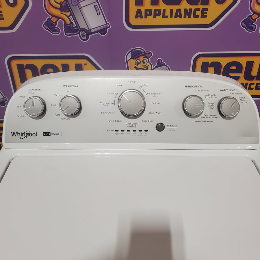 Whirlpool 3.8–3.9 Cu. Ft.  Top Load Washer with 2 in 1 Removable Agitator and Soil Level Selection WTW4957PW - Certified Refurbished and Whirlpool 7-cu ft Vented Electric Dryer WED4815EW - Scratch & Dent (Minor)