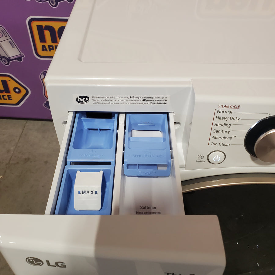 LG 4.5 cu. ft. Front Load Washer with Steam and Built-In Intelligence in White WM4000HWA - Scratch & Dent (Minor) and LG 7.4 cu. ft. Front Load Electric Dryer with TurboSteam and Sensor Dry Technology in White DLEX4000W - Scratch & Dent (Major)
