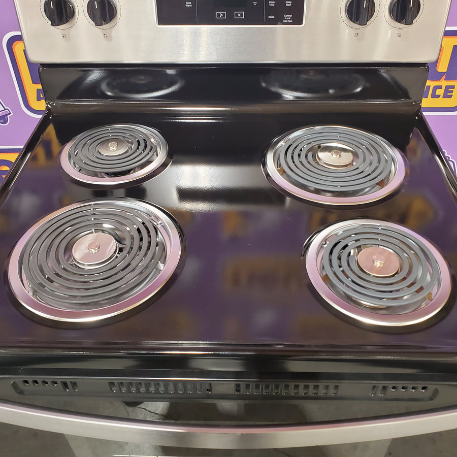 Whirlpool Stainless Steel 4.8 cu. ft. Electric Range with Keep Warm Setting and Large Oven Window WFC150M0JS - Open Box