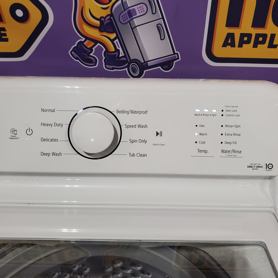 LG Top Load 4.1 Cu. Ft. Washer with TurboDrum Technology in White WT6105CW - Scratch & Dent (Minor) and LG 7.3 Cu. Ft.  Electric Rear Control Ultra Large Capacity Dryer in White with Sensor Dry DLE6100W - Open Box