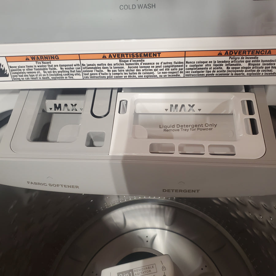 Whirlpool 4.2-4.3 Cu. Ft. Top Load Washer with 2-in-1 Removable Agitator and Soft Close Glass Lid WTW4307SW - Open Box and Whirlpool 7.0 cu. ft. Electric Dryer with Adaptive Dry and Wrinkle Shield™ Option WED4307SW - Scratch & Dent (Minor)