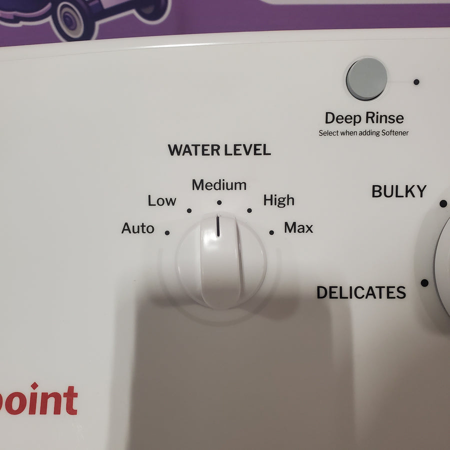 Hotpoint® 4.0 cu. ft. Capacity Washer with Cold Plus and Water Level Control HTW265ASWWW - Scratch & Dent (Major) and Hotpoint 6.2 cu. ft. Capacity Electric Dryer with Up To 120 ft. Venting and Shallow Depth HTX26EASWWW - Scratch & Dent (Open Box)