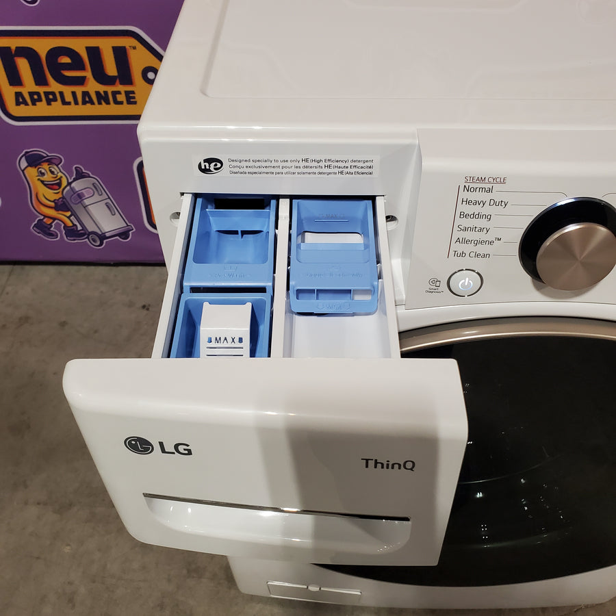 LG 4.5 cu. ft. Front Load Washer with Steam and Built-In Intelligence in White WM4000HWA - Scratch & Dent (Moderate) and LG 7.4 cu. ft. Front Load Electric Dryer with TurboSteam and Sensor Dry Technology in White 16296 - DLEX4000W - Scratch & Dent (Minor)