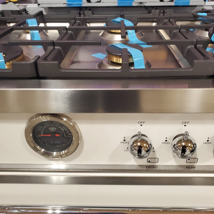 Bertazzoni 36 Inch Freestanding Gas Range with 6 Sealed Burners, 5.7 cu. ft. Oven Capacity, European Convection Oven, and 19000 BTU Power Burners HER366BCFGMAVT - Scratch & Dent (Minor)