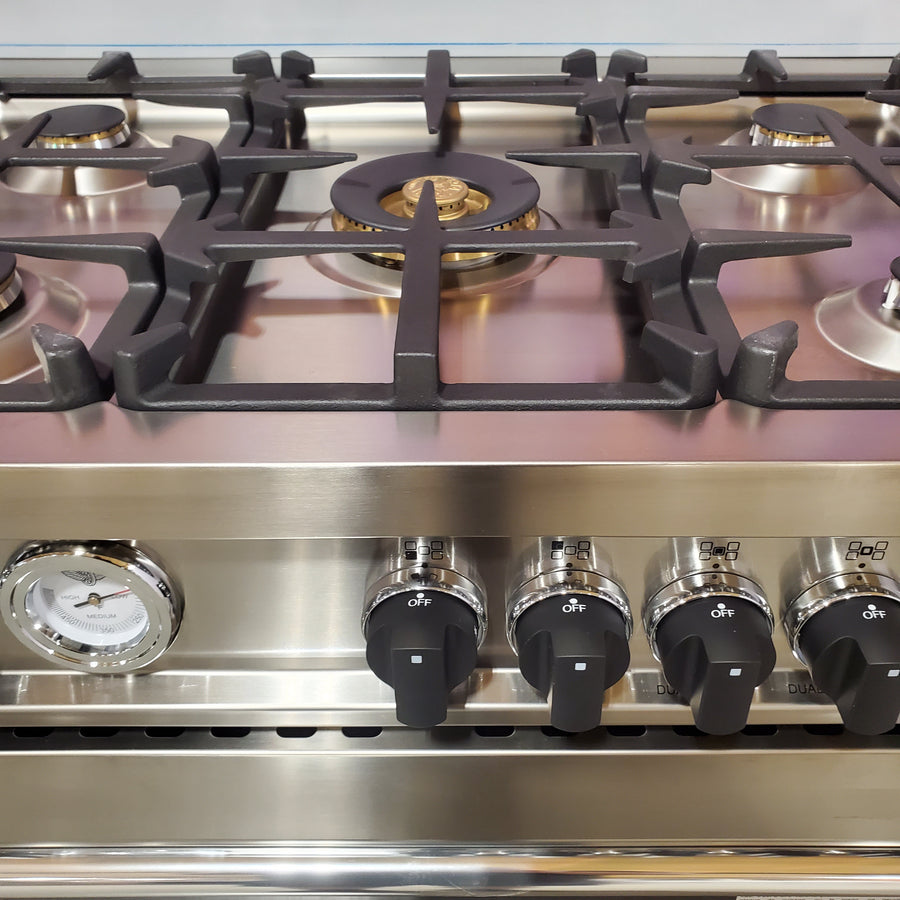 Bertazzoni 36 Inch Pro-Style Gas Range with 5 Sealed Brass Burners, 4.4 cu. ft. Convection Oven, Manual Clean, and Storage Drawer MAS365GASXT - Open Box