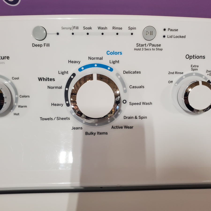 GE 4.5 cu. ft. Capacity Washer with Stainless Steel Basket in White GTW465ASNWW - Certified Refurbished and GE White Electric 6.2 Cu. Ft. Capacity Dryer with Shallow Depth and Up to 120 Ft. Venting Capability 16289 - GTD45EASJWS - Open Box