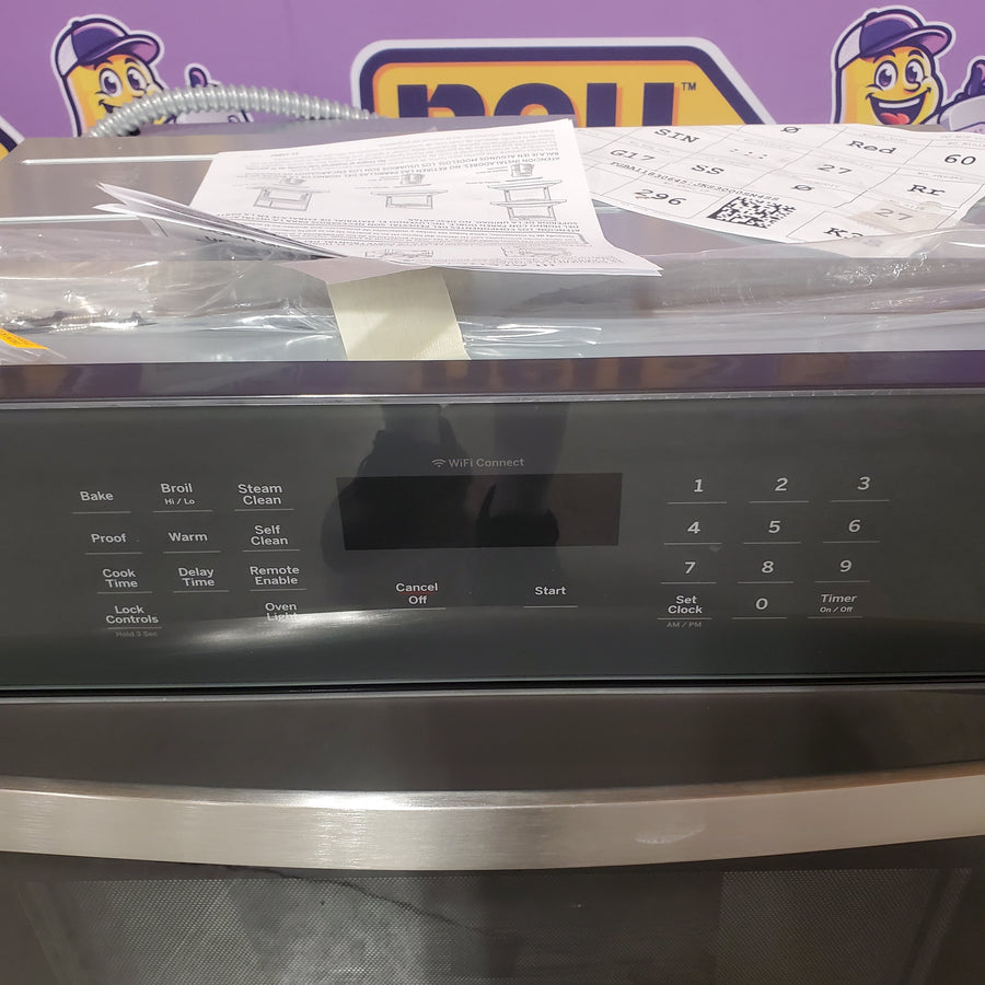GE 27 inch Single Electric Wall Oven Self + Steam Cleaning in Stainless Steel JKS3000SNSS - Open Box