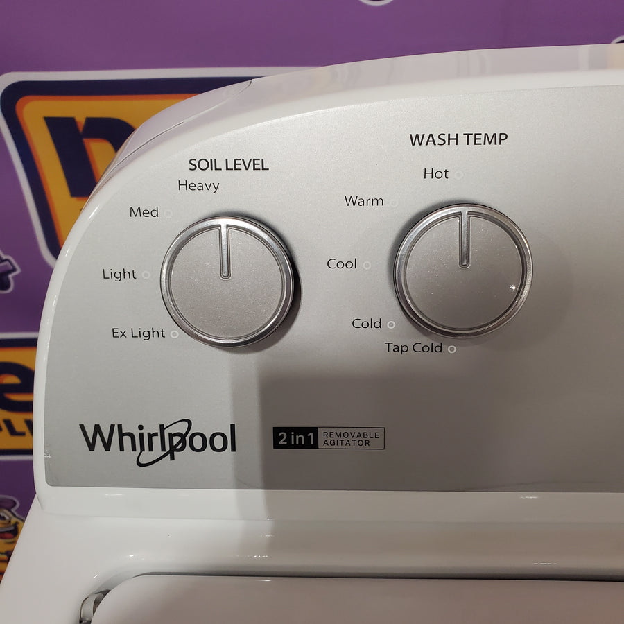 Whirlpool 3.8–3.9 Cu. Ft. Top Load Washer with 2 in 1 Removable Agitator and Soil Level Selection WTW4957PW - Certified Refurbished and Whirlpool White Electric 7.0 Cu. Ft. Dryer with Auto Dry WED4950HW - Certified Refurbished